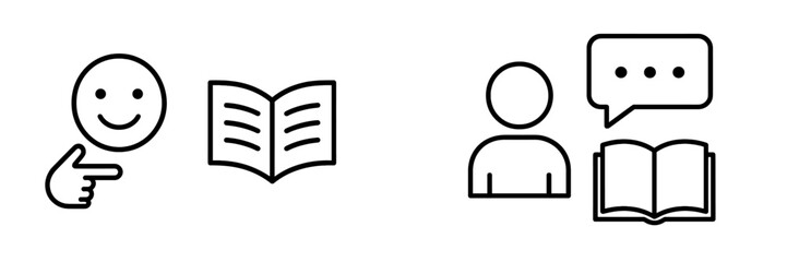 Aufkleber - Engaging conversation and learning illustrated through simple icons in a bright design