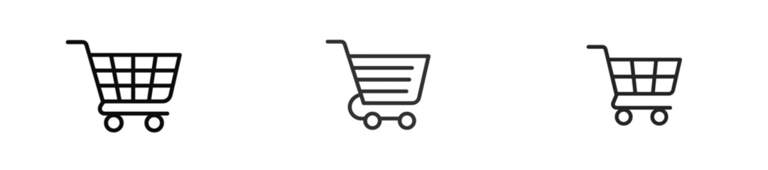 Fototapete - Three different representations of a shopping cart icon in a simple line drawing
