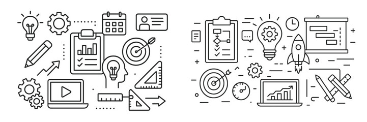 Fototapete - Creativity and productivity symbols for business growth in a modern workspace setup