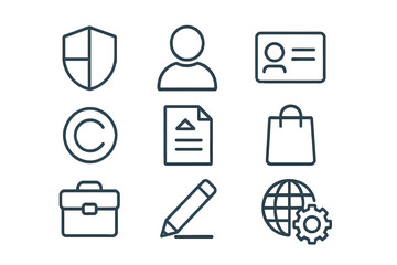 Poster - Icons representing business concepts such as security, identity, copyright, and management in a modern design