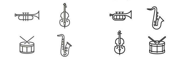 Aufkleber - Musical instruments displayed in a creative arrangement featuring brass, strings, and percussion elements in a modern design