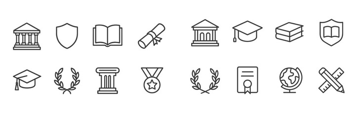 Poster - Collection of education and achievement icons featuring buildings, symbols, and awards for academic success