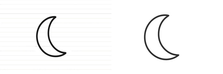 Leinwandbilder - Crescent moon drawing on lined paper beside a minimalist outline moon design