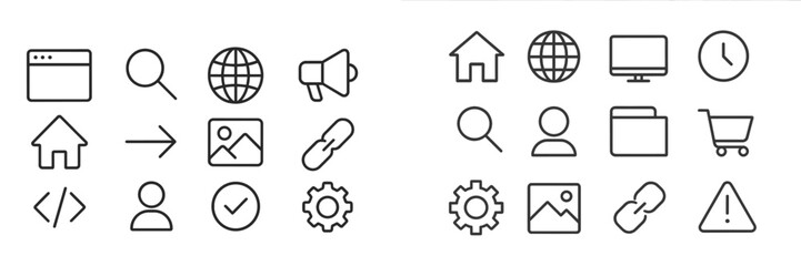 Fototapete - Icons representing various digital concepts and activities in a simplified and modern aesthetic, ideal for web and graphic design projects