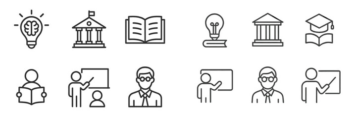 Poster - Educational icons showcasing various learning concepts related to teaching, knowledge, and institutions