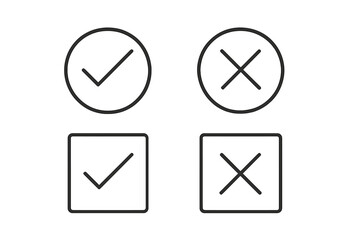 Leinwandbilder - Symbols indicating selection with check marks and crosses on a minimalist background, emphasizing choices in design