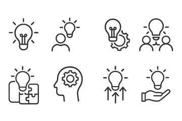 Aufkleber - Creative ideas and brainstorming sessions illustrated through various light bulb designs in a modern style