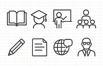 Aufkleber - Educational icons representing learning, teaching, and global communication in a classroom environment