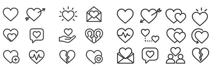 Poster - Collection of heart-themed icons representing love, affection, and relationships in a modern design