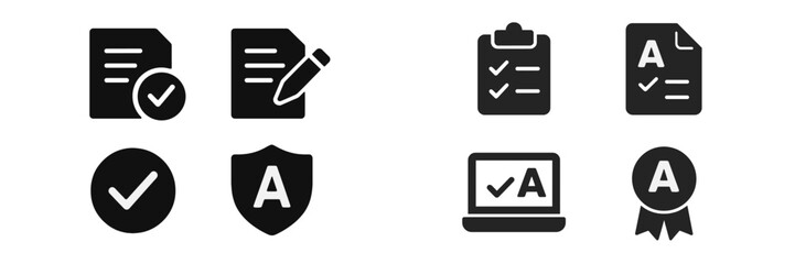 Leinwandbilder - Various icons representing document validation, editing, and quality assurance processes in a digital workspace setting