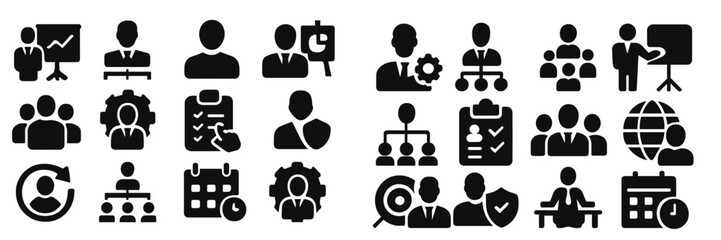 Poster - Collection of diverse business and organizational icons representing teamwork and professional activities