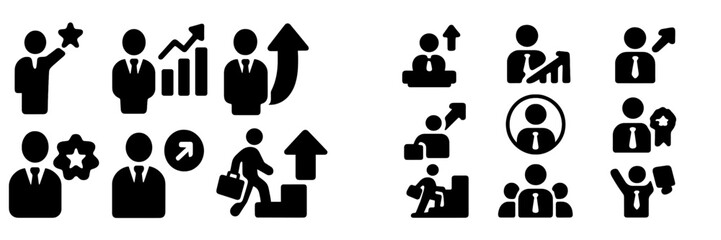 Aufkleber - Icons representing business growth and success in a corporate environment with figures showing various activities and achievements
