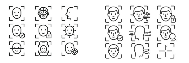 Leinwandbilder - Various facial recognition icons showcased in a grid layout featuring different expressions and overlays for technology applications