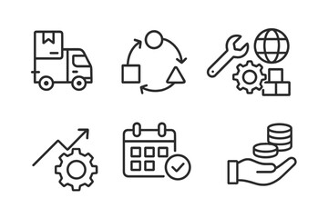 Poster - Delivery and logistics icons representing key business processes and operations in an organized system