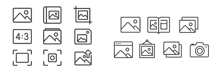 Aufkleber - Various icons representing image formats, adjustments, and gallery view for digital content creation