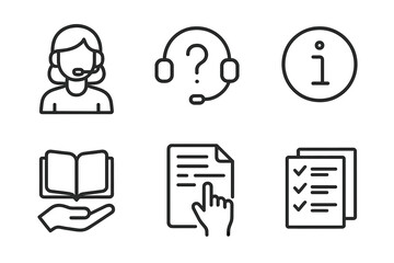 Leinwandbilder - Customer support icons representing assistance, information, and resources in a simplified design suitable for digital platforms