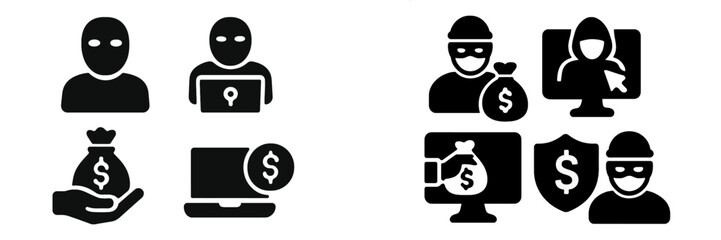 Fototapete - Concepts of online security breaches and identity theft illustrated through graphic icons depicting hackers and stolen funds