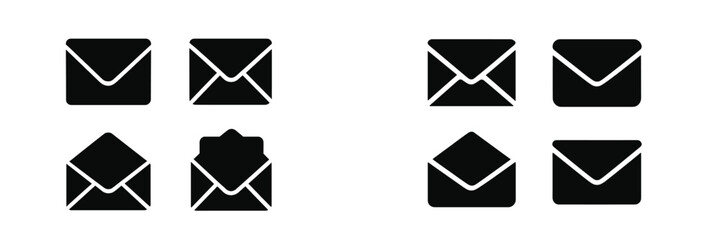 Aufkleber - Collection of black envelope icons in various styles suitable for digital design on a white background