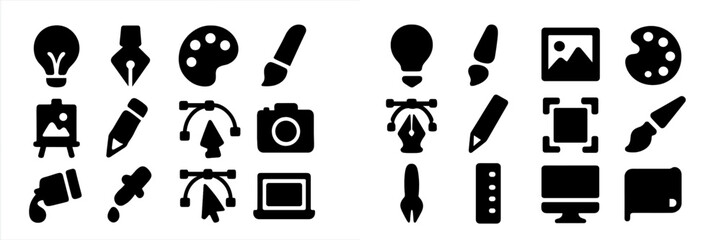 Aufkleber - Creative tools and symbols representing art and design processes displayed on a monochrome background