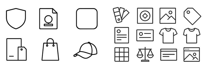Leinwandbilder - Collection of minimalistic icons representing various design and branding elements in a clean layout suitable for digital applications
