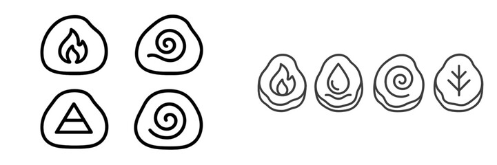 Poster - Four elemental symbols etched on stones representing fire, water, earth, and air in an artistic design