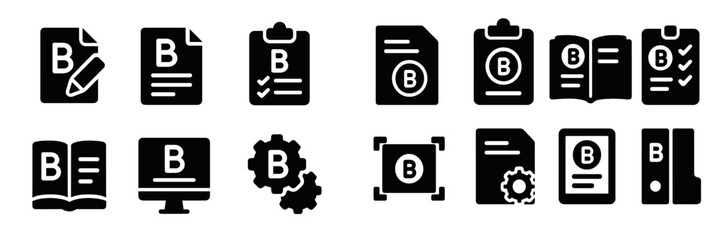 Leinwandbilder - Icons representing business documentation and management tools in a clean black design for digital projects