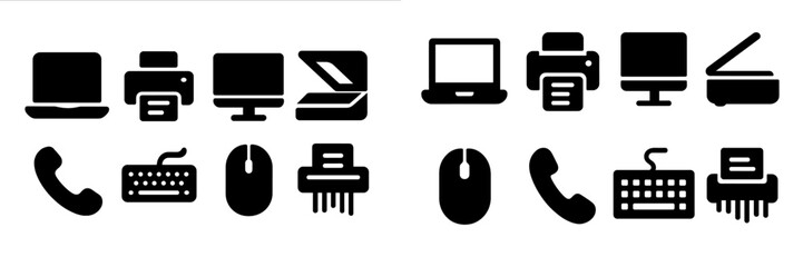 Fototapete - Various technology icons illustrating computer and communication devices in a minimalist design suitable for digital applications