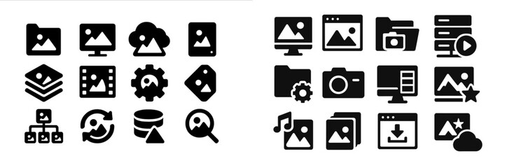 Fototapete - Collection of various multimedia icons used in digital design and application development for file management and organization tasks