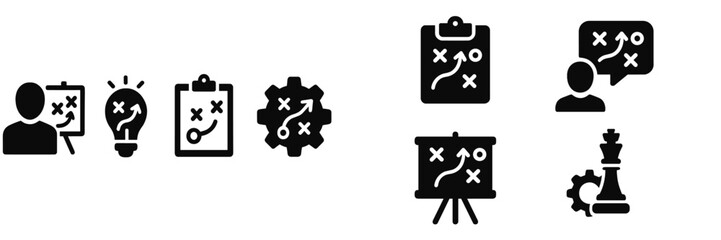 Fototapete - Creative strategy icons depicting planning, teamwork, and problem-solving in an office setting