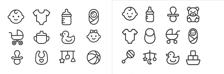Aufkleber - Collection of baby and nursery icons showcasing various infant items and toys suitable for design projects