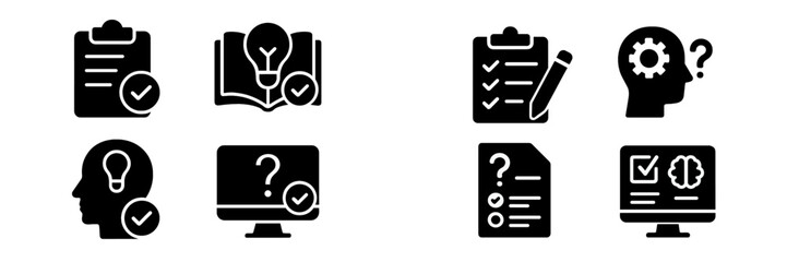 Leinwandbilder - Icons representing evaluation, problem-solving, and knowledge acquisition in a digital learning environment