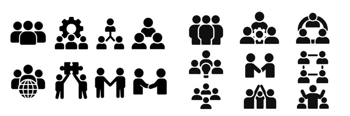 Aufkleber - Diverse group of icons representing collaboration, teamwork, and communication in a professional environment