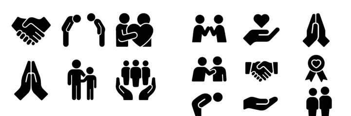 Poster - Various symbols representing friendship, love, teamwork, and support at a community event in a public space