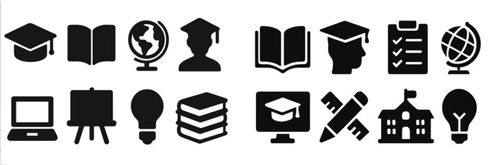 Aufkleber - Multiple educational symbols representing diverse academic activities and resources in a flat design style