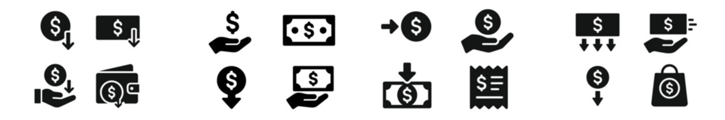 Aufkleber - Icons representing financial transactions, currency exchange, and money management concepts