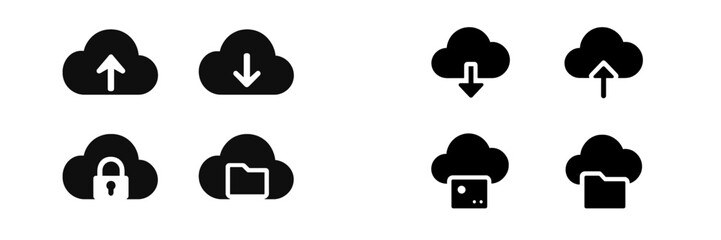 Poster - Collection of cloud storage icons representing upload, download, security, and file management activities