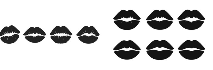 Poster - Stylish depictions of lips in black and white designs showcasing various shapes and expressions for artistic purposes