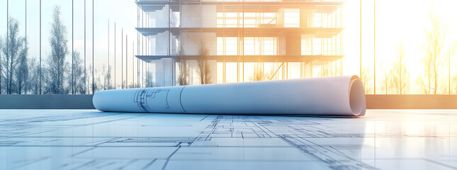 Engineering and architecture design background of an architectural and home construction project, incorporating the architect's blueprint vision