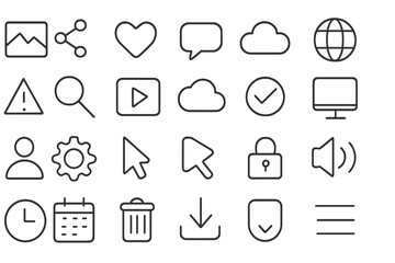 Wall Mural - collection of minimalist icons representing various digital activities and concepts for web design a