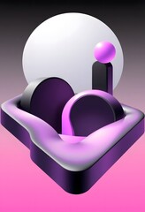 Fototapete - Abstract 3d Shapes, Smooth Pastel Gradients, Retro Design. Black And White Elements Create Surreal Composition. Modern Aesthetic, Soft Colors, Ideal For Backgrounds And Artistic Projects.