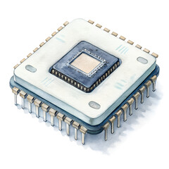 Watercolor Microchip computer isolated on transparent background