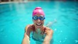 © SSTC AI Photo&Video - Exciting swimming action female swimmer in pool portrait content bright environment close-up viewpoint swimming and health concept