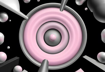 Poster - Retro Abstraction, A Symphony Of Black And White Shapes, Smooth Pastel Gradients Create A Dreamlike Vision. The Abstract Art Piece Evokes Nostalgia, Ideal For Creative Projects.