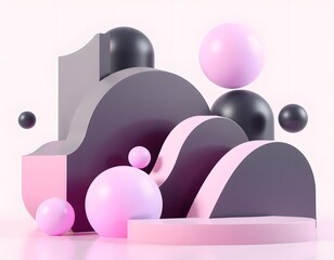 Aufkleber - Abstract Black Shapes Dance With Pastel Accents, Retro Vibe. 3d Rendered Forms Create Depth, Suggesting Future Thinking. Unique Design Provides Modern And Artistic Inspiration.