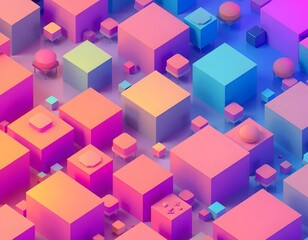 Fototapete - Geometric Abstraction, Vibrant Colors, And Isometric Shapes Create A Futuristic Pattern. Modern Art Background With Bright Design Elements. Visual Delight.
