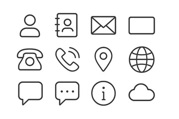 Wall Mural - collection of simple line art icons representing communication, contact, and information services