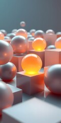 Aufkleber - Abstract 3d Geometric Shapes, Spheres, Cubes. Glowing Outlines Enhance The Layered Shadows. Creates A Modern, Eye-catching Design Element For Digital Projects, Adding Depth And Visual Interest To Your