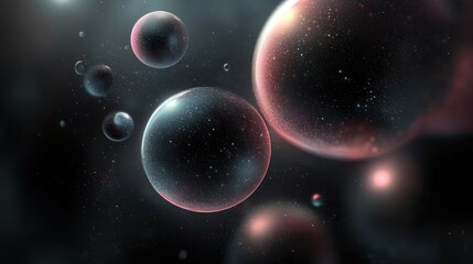 Wall Mural - Spherical celestial objects floating in a dark and dynamic space