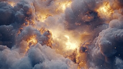 Wall Mural - Bright lights illuminating among billowing clouds with stellar points