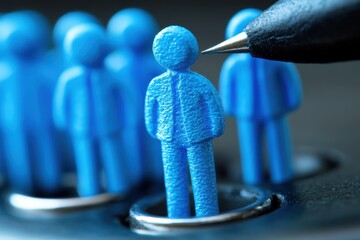 Wall Mural - blue figurine representing human connection and networking in business setting with focus on individ